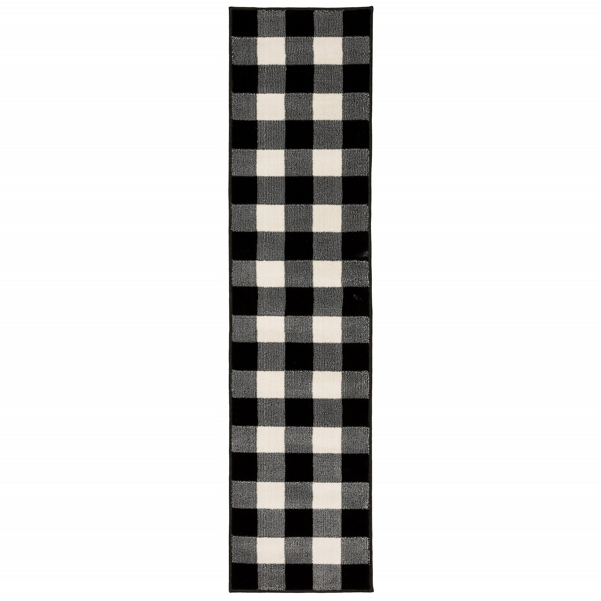HomeRoots 2’ x 8’ Monochromatic Gingham Pattern Indoor Runner Rug