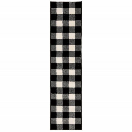 HomeRoots 2’ x 8’ Monochromatic Gingham Pattern Indoor Runner Rug