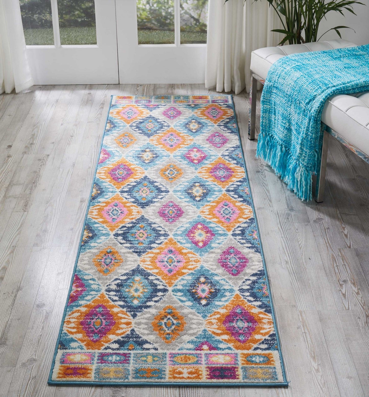 HomeRoots 2' x 8' Multicolor Ogee Pattern Runner Rug
