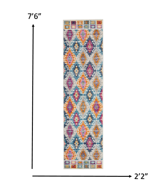 HomeRoots 2' x 8' Multicolor Ogee Pattern Runner Rug