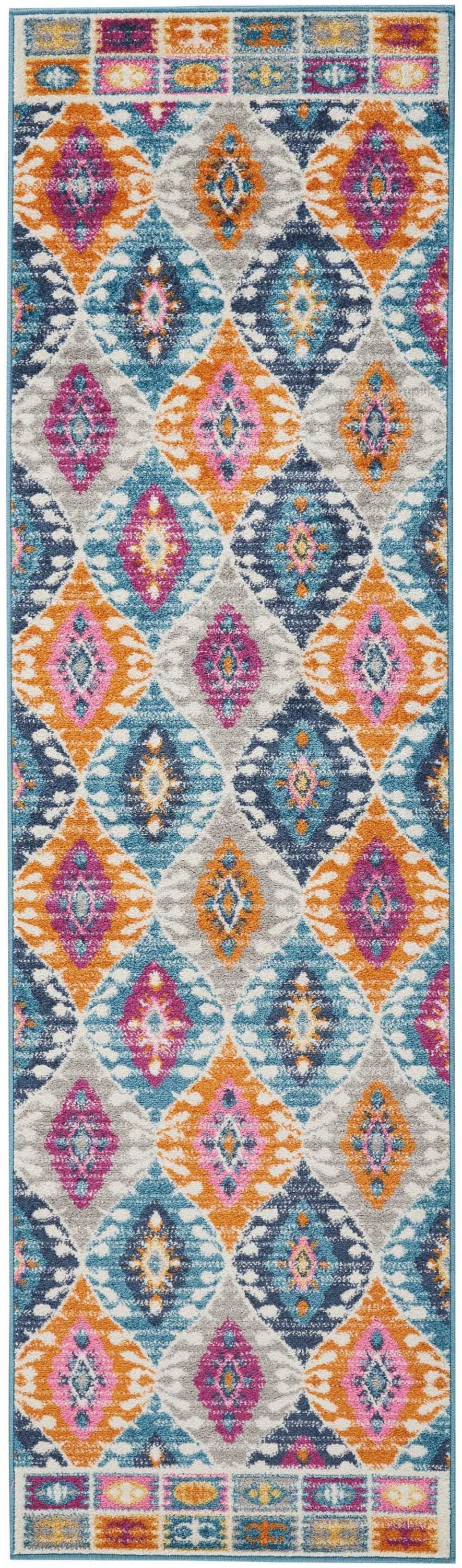 HomeRoots 2' x 8' Multicolor Ogee Pattern Runner Rug