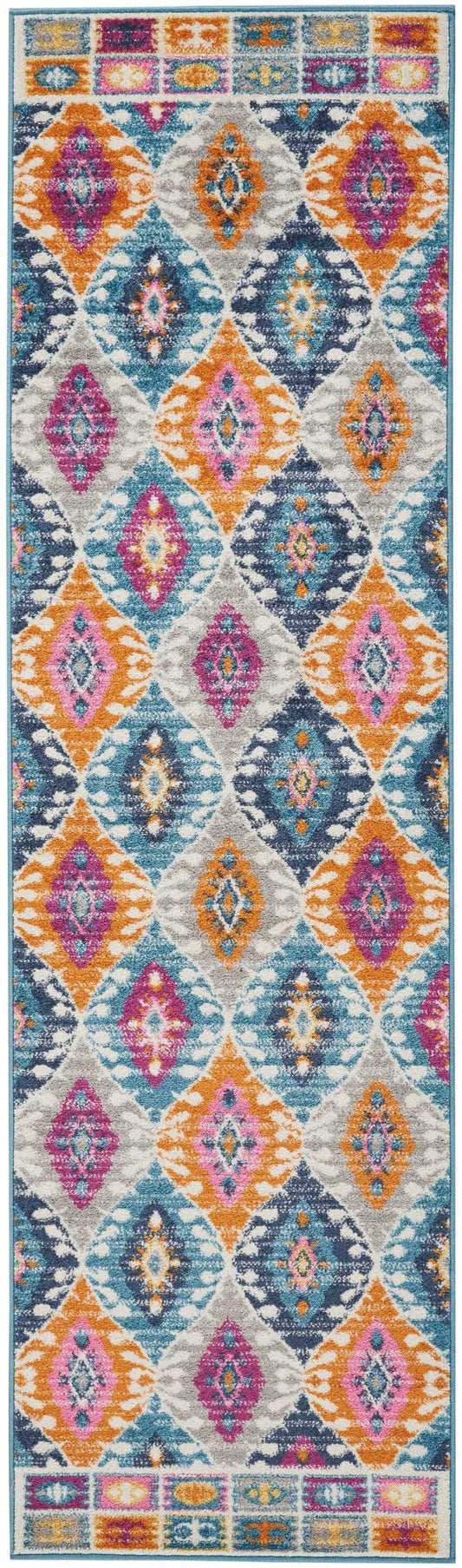 HomeRoots 2' x 8' Multicolor Ogee Pattern Runner Rug