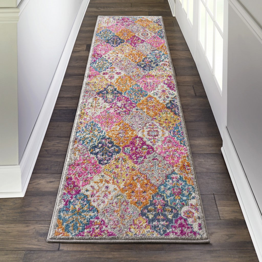 HomeRoots 2' x 8' Muted Brights Floral Diamond Runner Rug