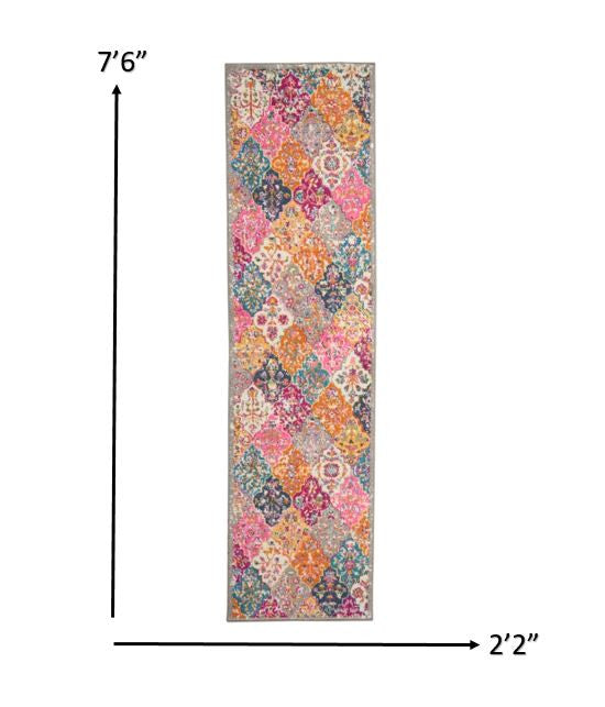 HomeRoots 2' x 8' Muted Brights Floral Diamond Runner Rug