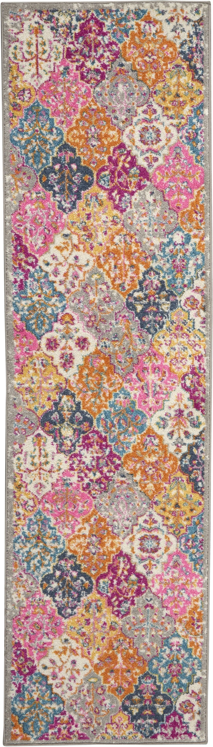 HomeRoots 2' x 8' Muted Brights Floral Diamond Runner Rug