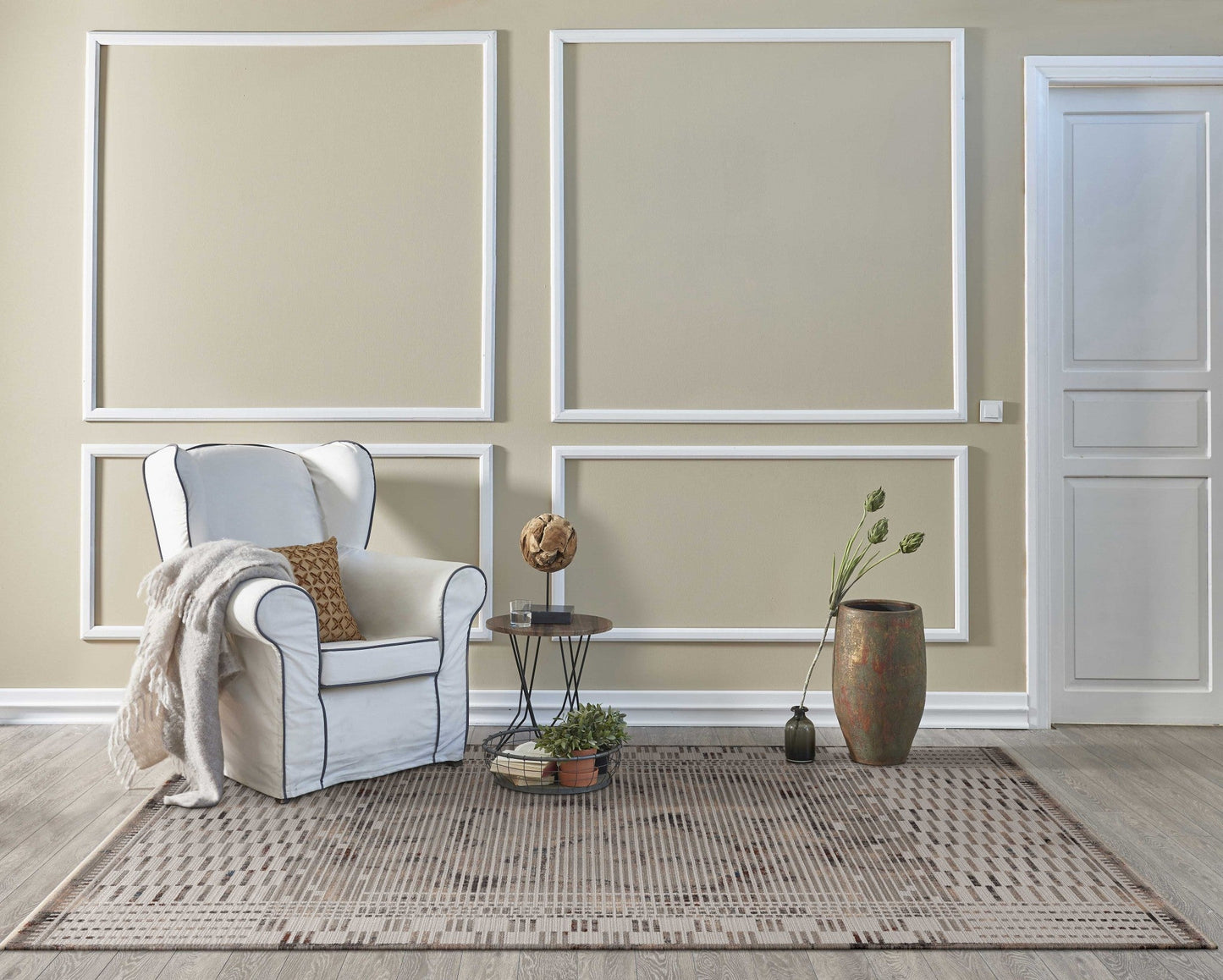 HomeRoots 2' x 8' Natural Geometric Bars Runner Rug
