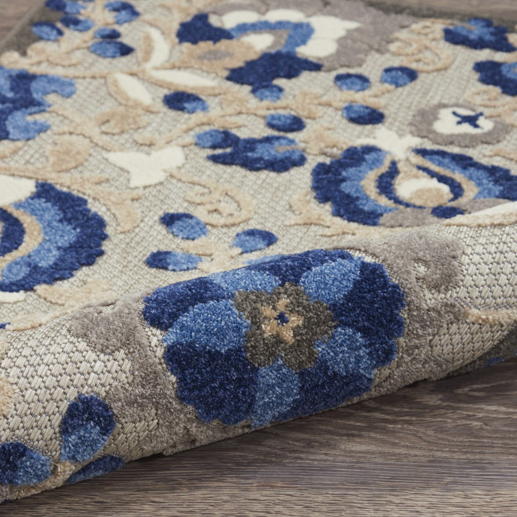 HomeRoots 2’ x 8’ Natural and Blue Indoor Outdoor Runner Rug