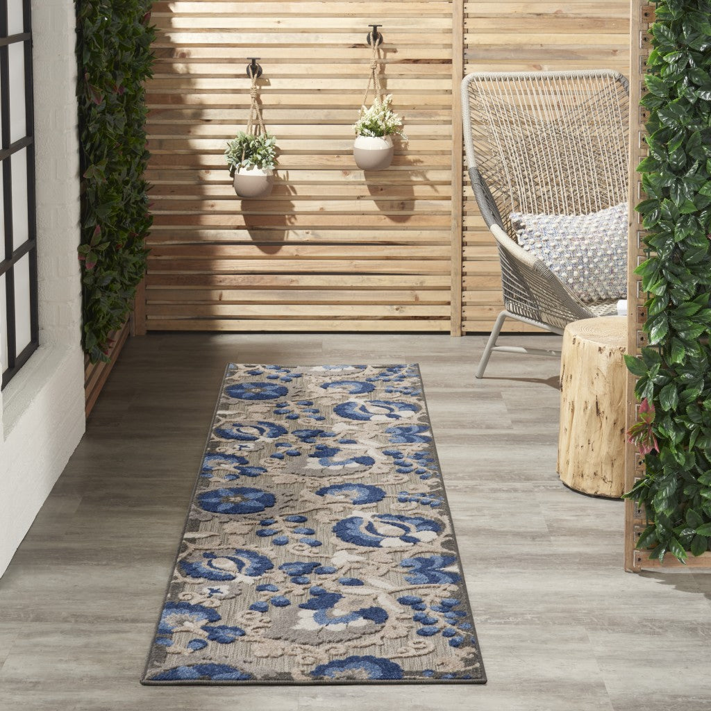 HomeRoots 2’ x 8’ Natural and Blue Indoor Outdoor Runner Rug