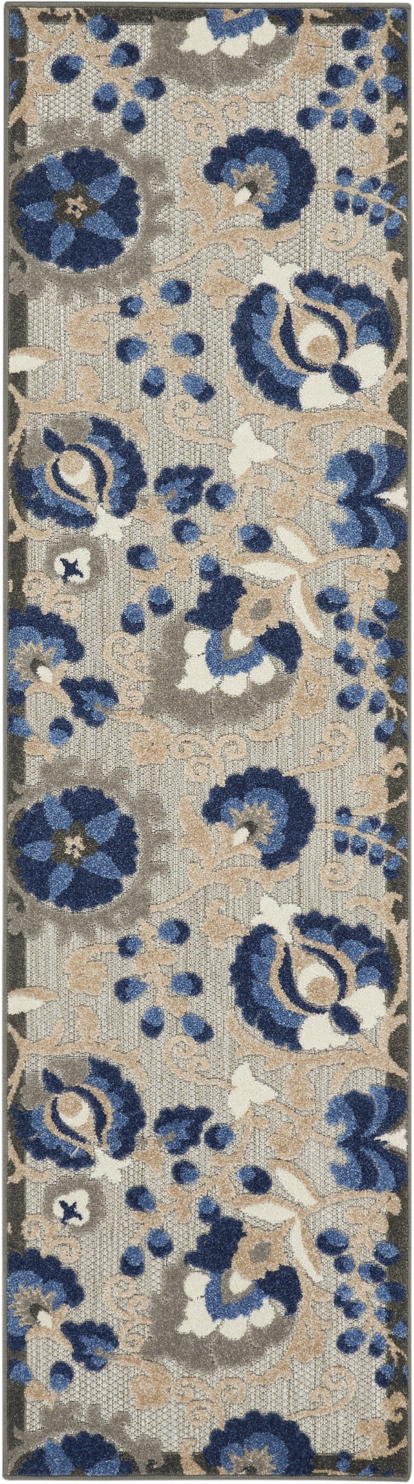 HomeRoots 2’ x 8’ Natural and Blue Indoor Outdoor Runner Rug
