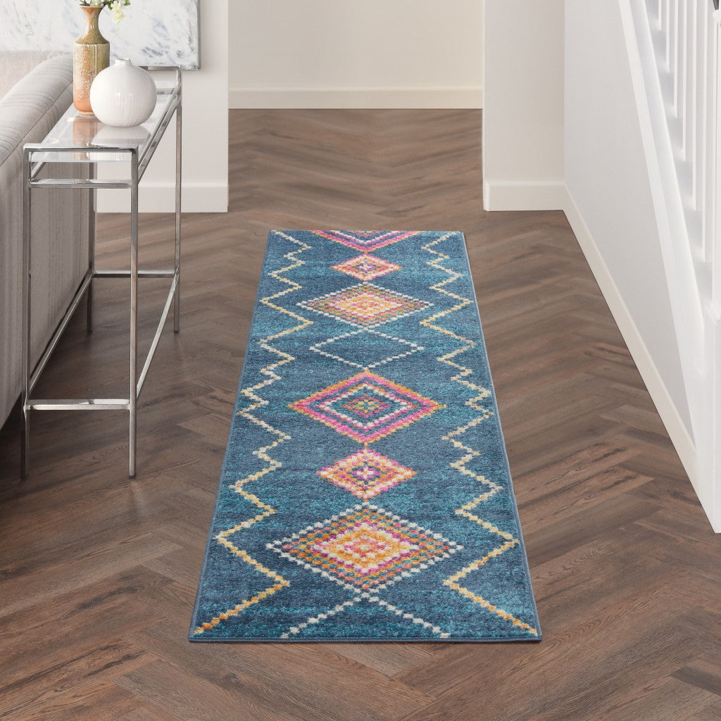 HomeRoots 2' x 8' Navy Blue Berber Pattern Runner Rug