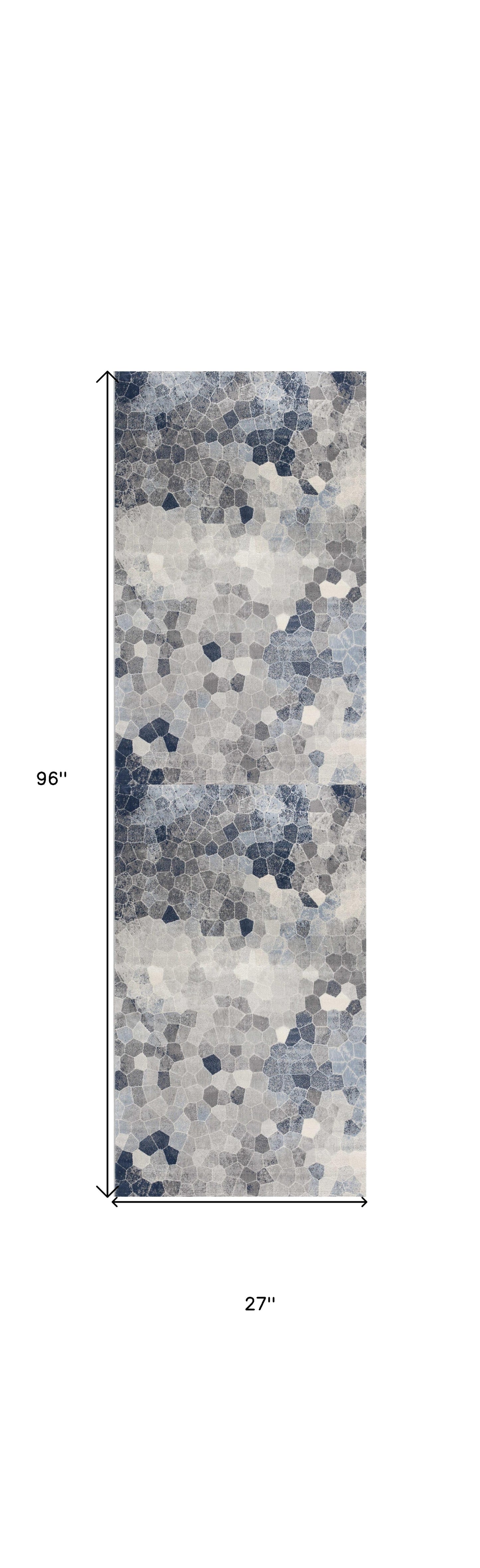 HomeRoots 2' x 8' Navy Blue Cobblestone Pattern Runner Rug