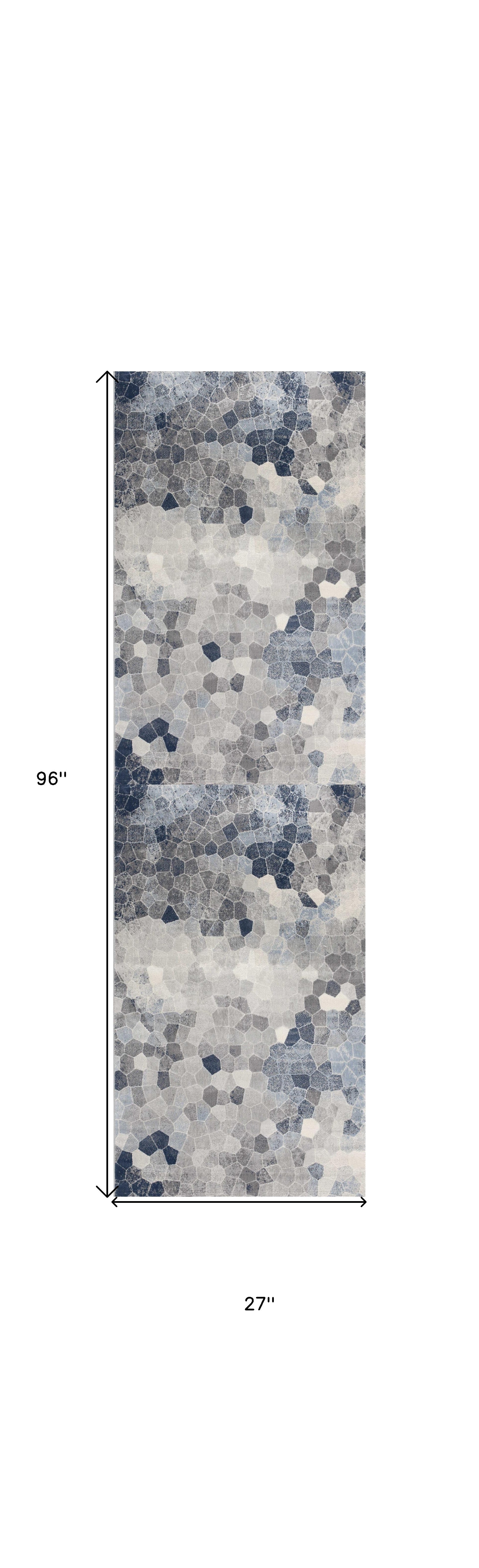 HomeRoots 2' x 8' Navy Blue Cobblestone Pattern Runner Rug