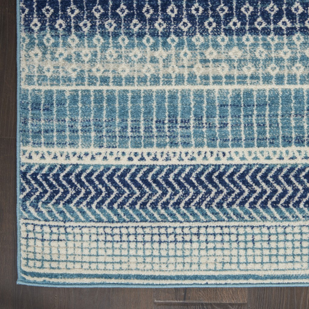 HomeRoots 2’ x 8’ Navy Blue Ornate Stripes Runner Rug