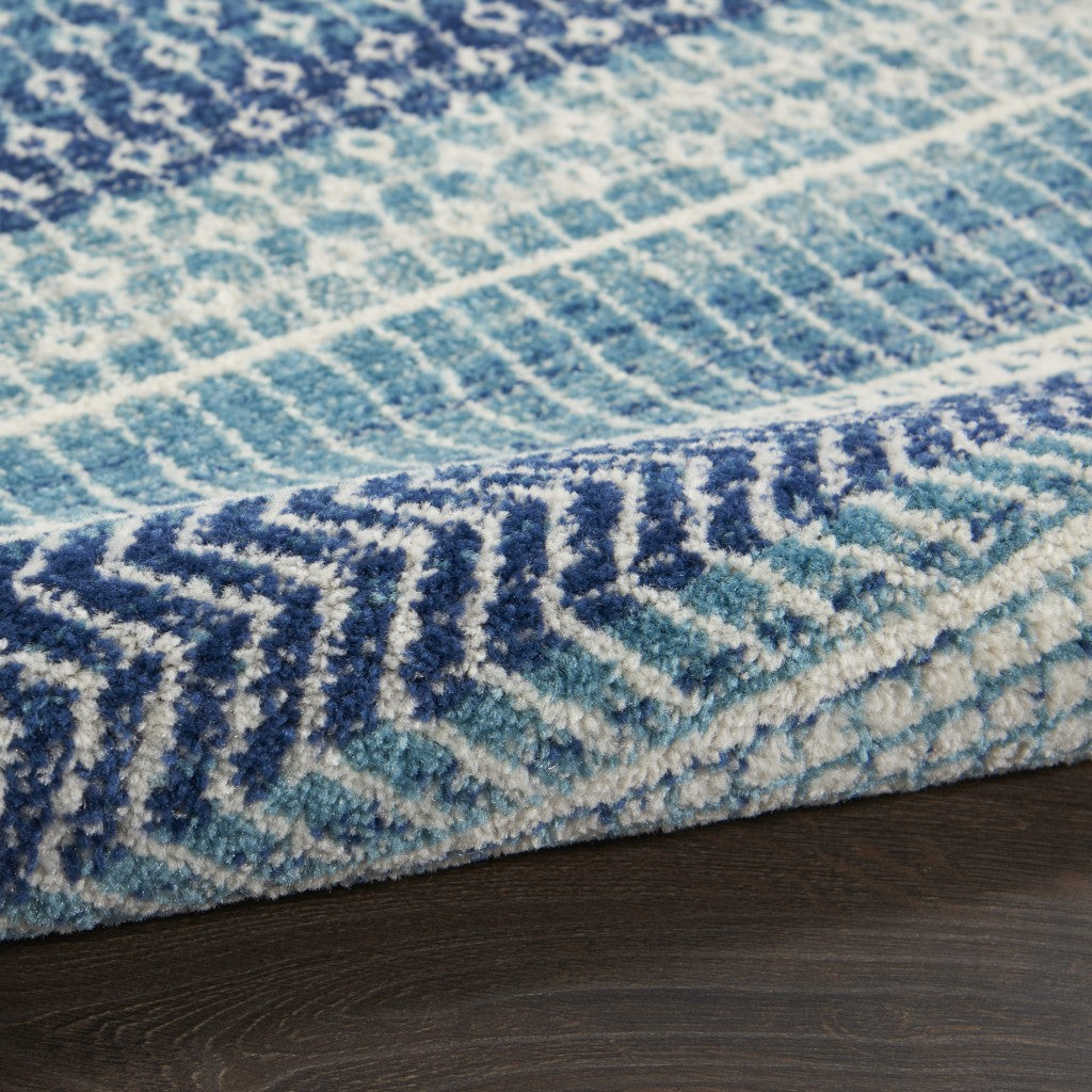 HomeRoots 2’ x 8’ Navy Blue Ornate Stripes Runner Rug