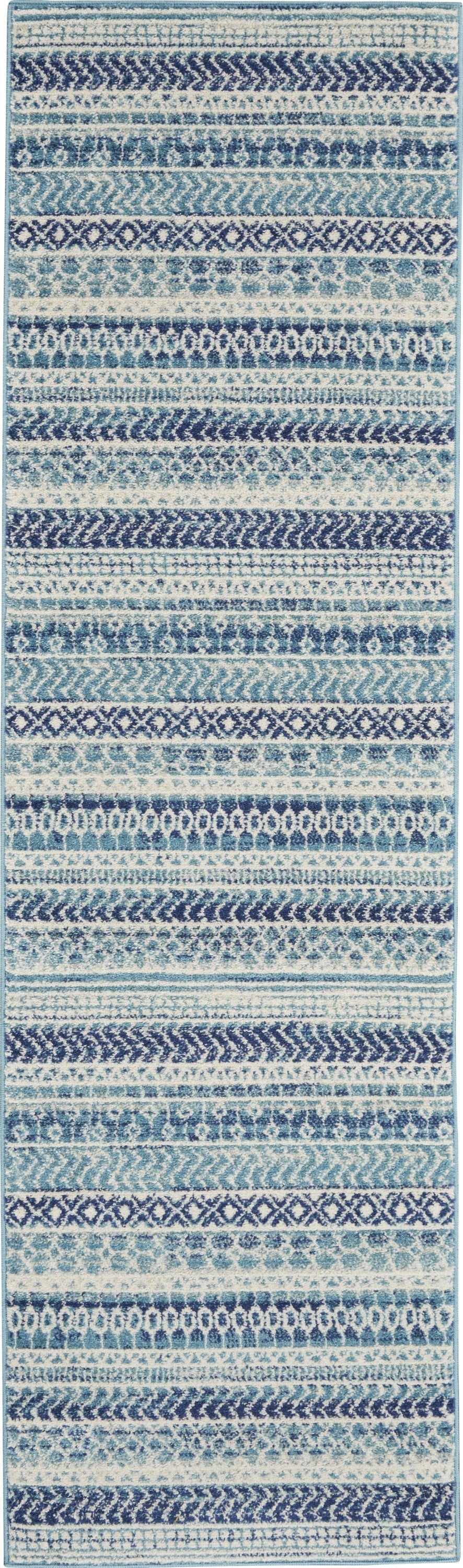 HomeRoots 2’ x 8’ Navy Blue Ornate Stripes Runner Rug