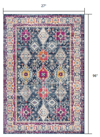 HomeRoots 2' x 8' Navy Traditional Decorative Runner Rug