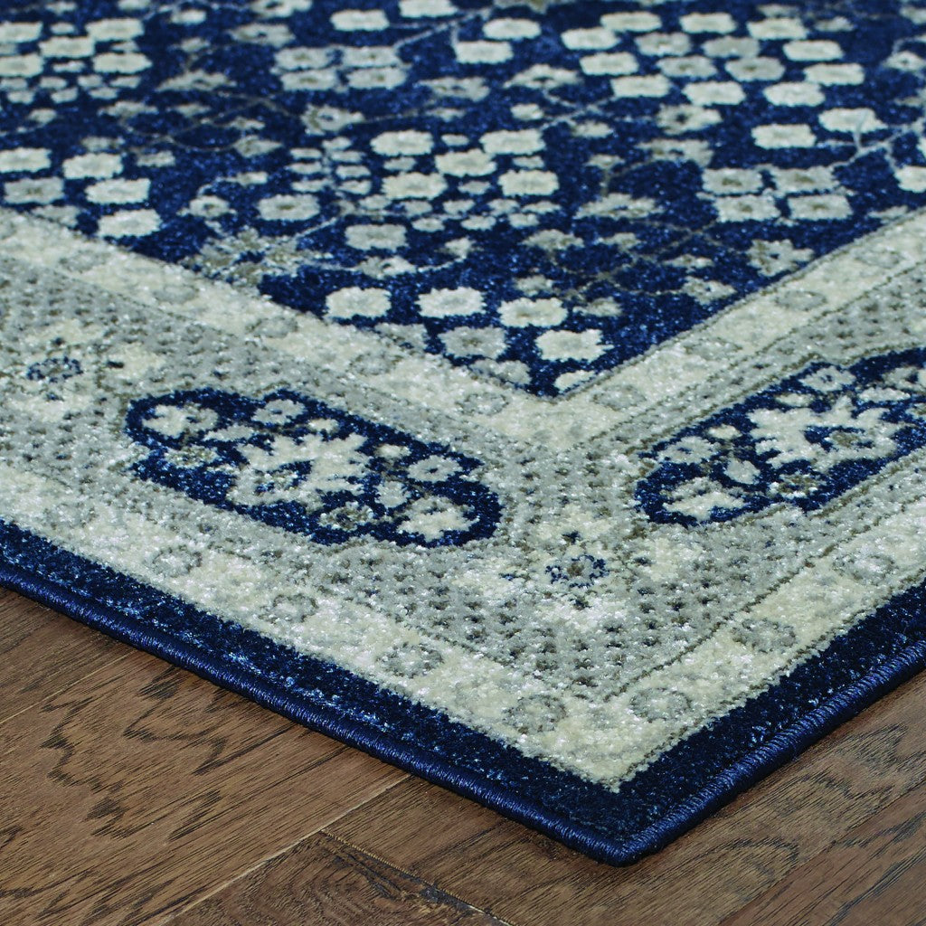 HomeRoots 2' x 8' Navy and Gray Floral Ditsy Runner Rug