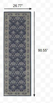 HomeRoots 2' x 8' Navy and Gray Floral Ditsy Runner Rug