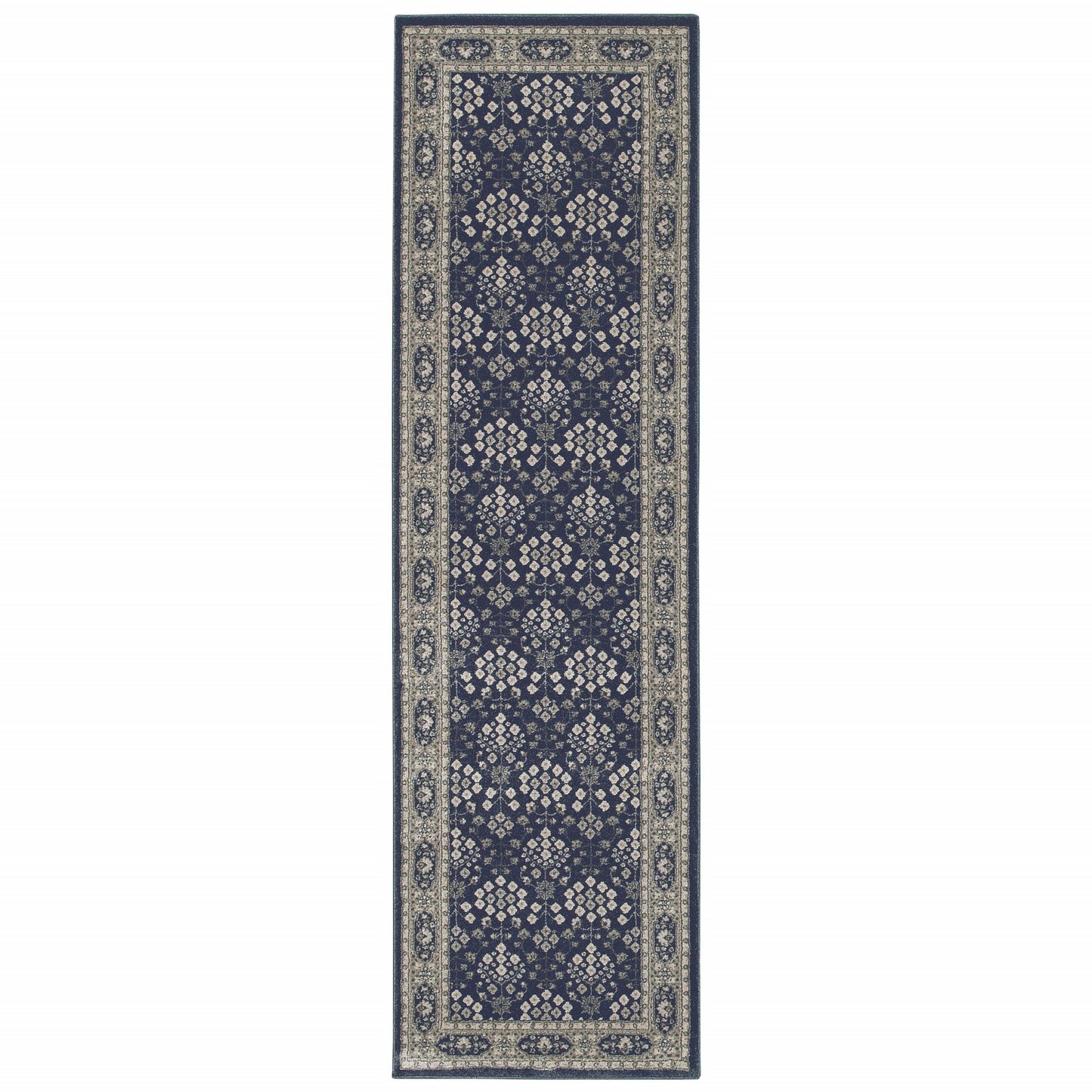 HomeRoots 2' x 8' Navy and Gray Floral Ditsy Runner Rug