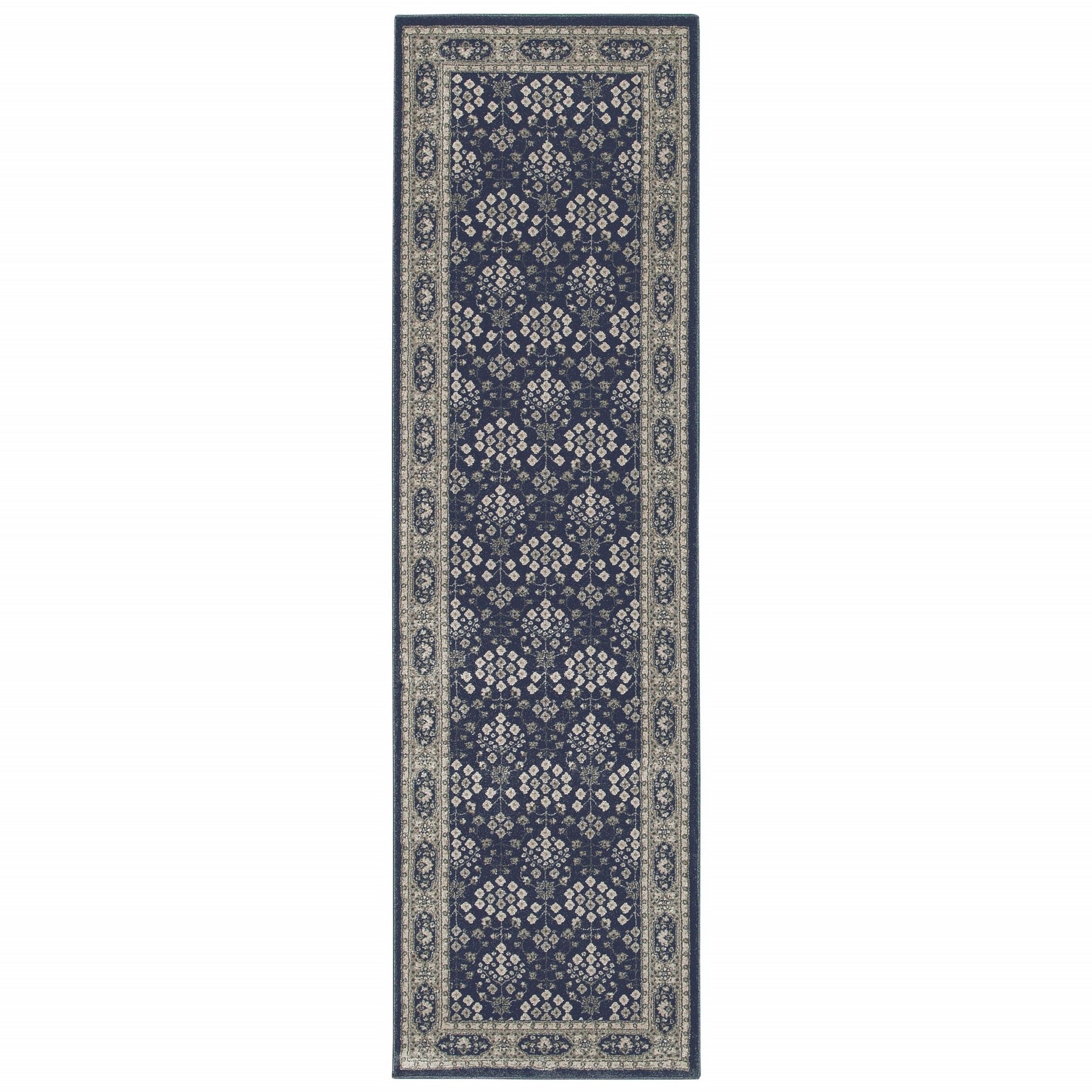 HomeRoots 2' x 8' Navy and Gray Floral Ditsy Runner Rug