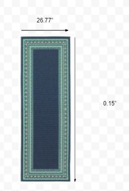 HomeRoots 2’ x 8’ Navy and Green Geometric Indoor Outdoor Runner Rug