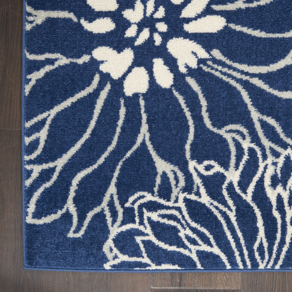 HomeRoots 2' x 8' Navy and Ivory Floral Runner Rug
