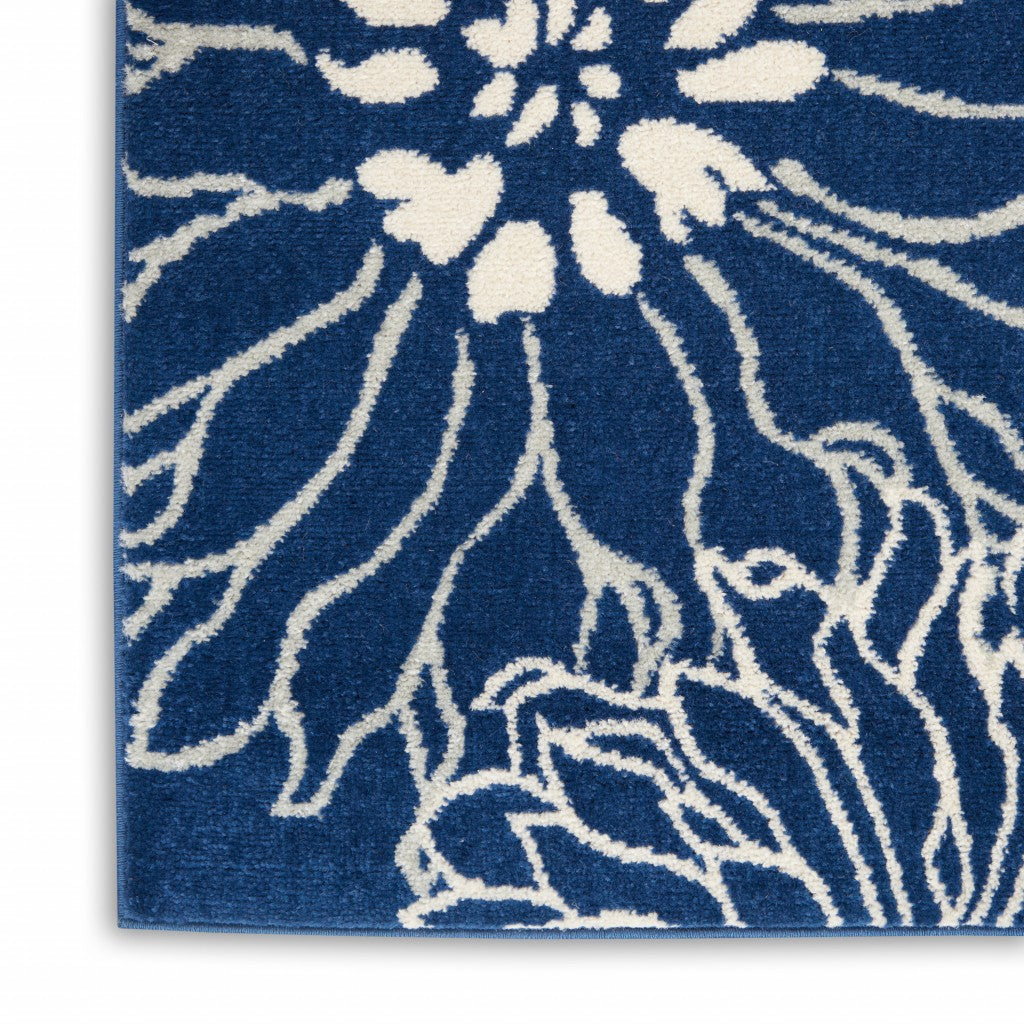 HomeRoots 2' x 8' Navy and Ivory Floral Runner Rug