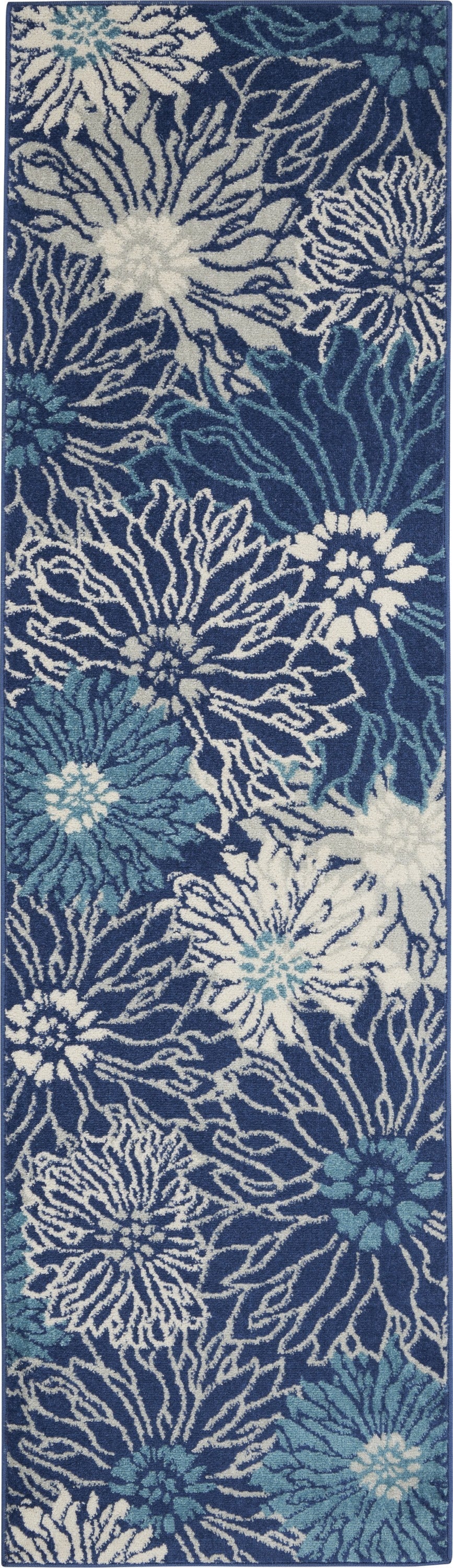 HomeRoots 2' x 8' Navy and Ivory Floral Runner Rug