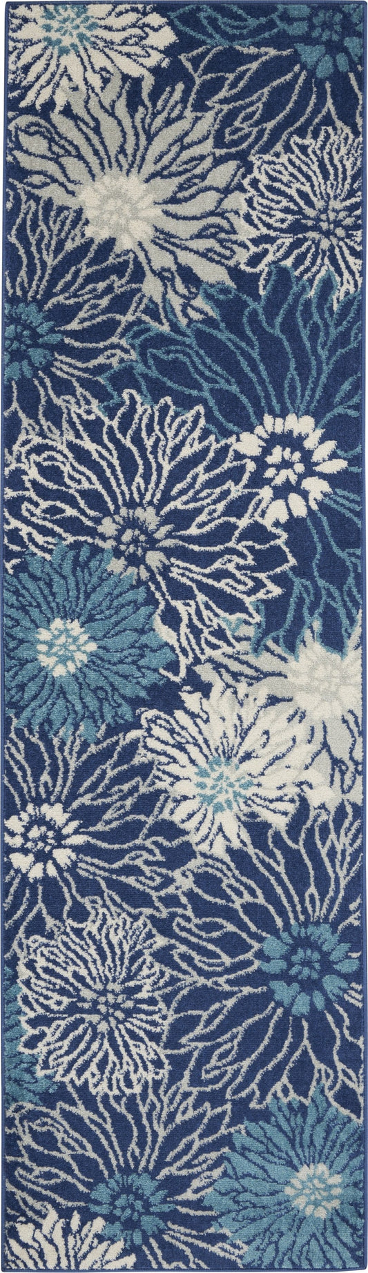 HomeRoots 2' x 8' Navy and Ivory Floral Runner Rug