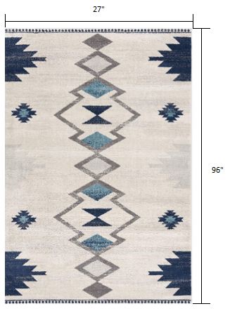 HomeRoots 2' x 8' Navy and Ivory Tribal Pattern Runner Rug