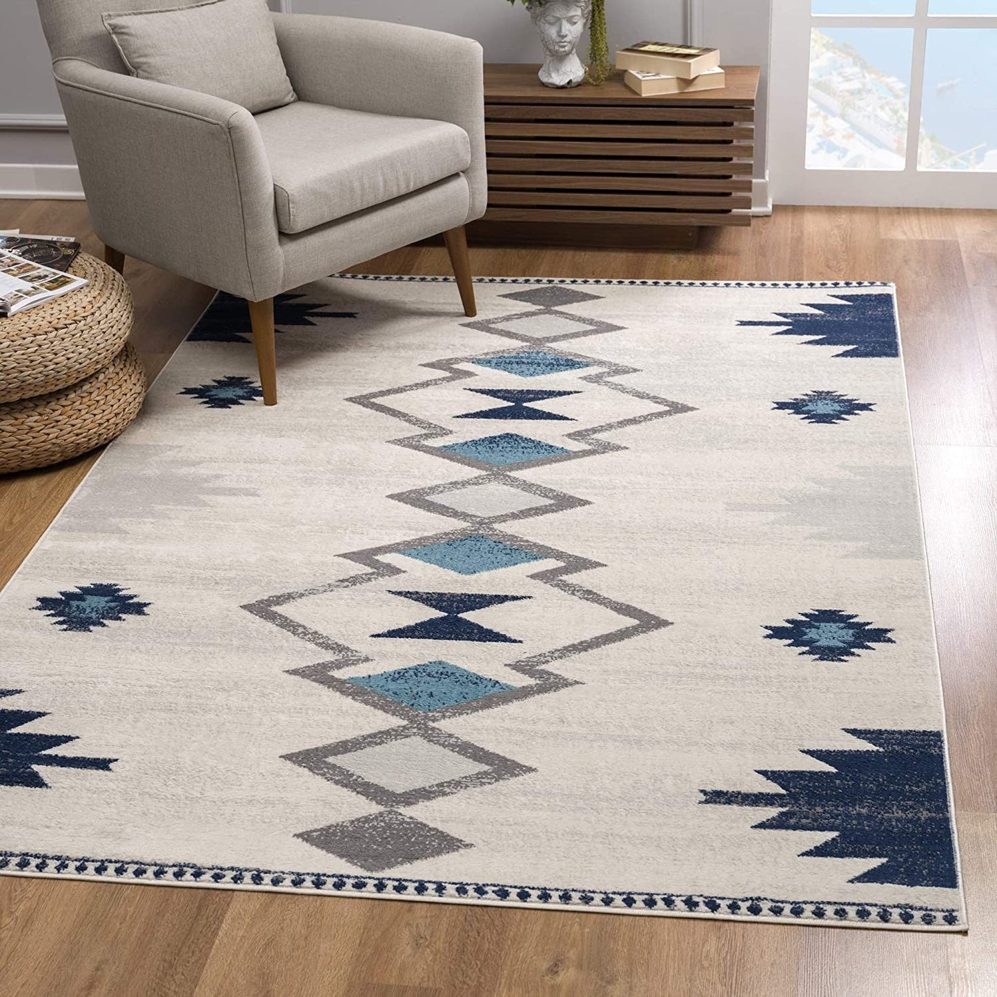 HomeRoots 2' x 8' Navy and Ivory Tribal Pattern Runner Rug