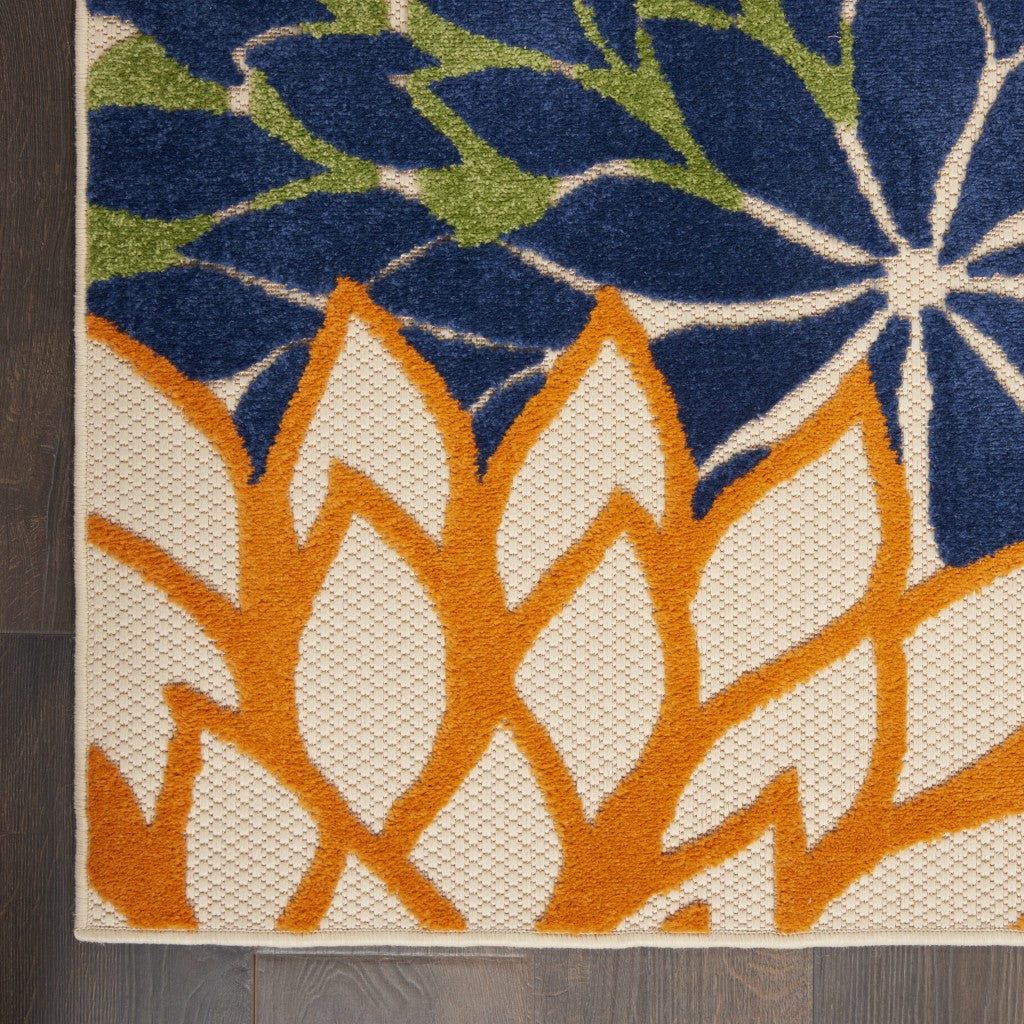 HomeRoots 2’ x 8' Orange Outdoor Runner Rug With Floral Finish