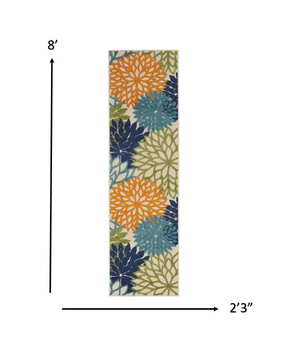 HomeRoots 2’ x 8' Orange Outdoor Runner Rug With Floral Finish