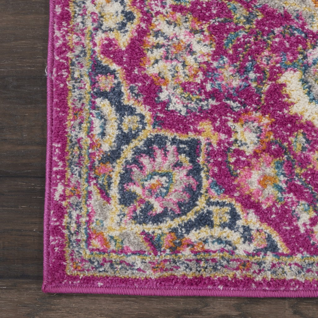 HomeRoots 2' x 8' Pink and Ivory Medallion Runner Rug