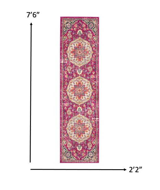 HomeRoots 2' x 8' Pink and Ivory Medallion Runner Rug