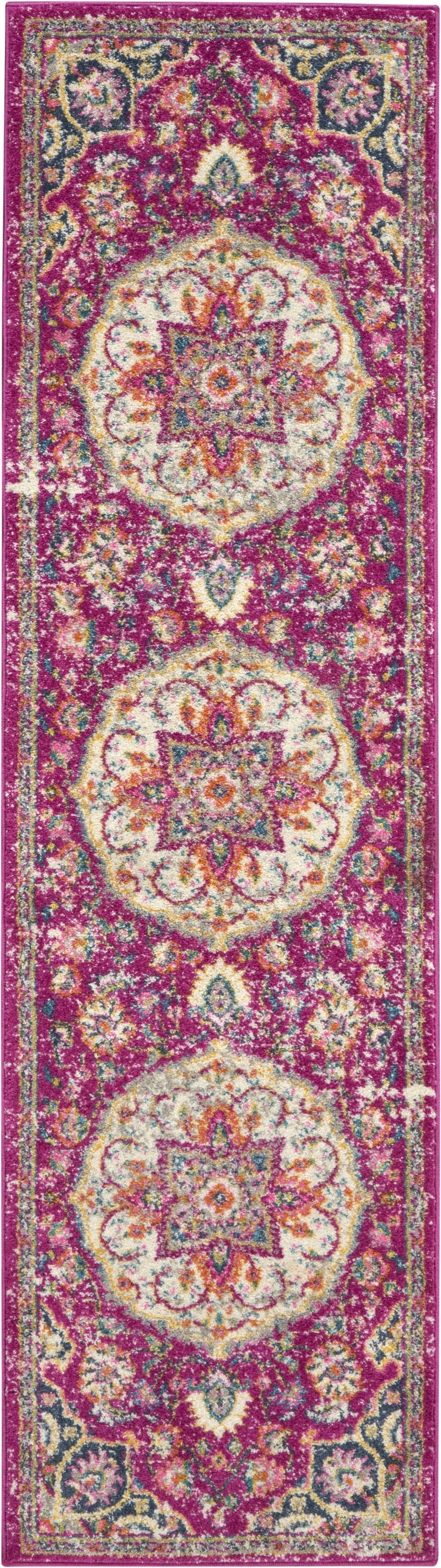 HomeRoots 2' x 8' Pink and Ivory Medallion Runner Rug