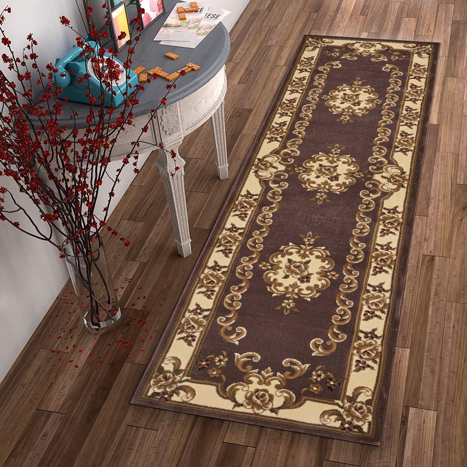 HomeRoots 2' x 8' Plum or Ivory Medallion Runner Rug