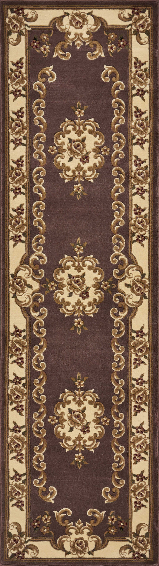 HomeRoots 2' x 8' Plum or Ivory Medallion Runner Rug