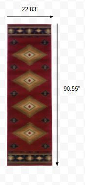 HomeRoots 2' x 8' Red and Beige Ikat Pattern Runner Rug