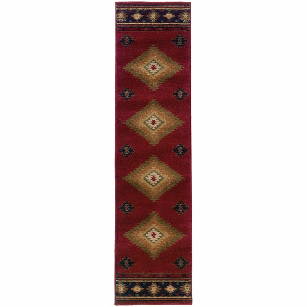 HomeRoots 2' x 8' Red and Beige Ikat Pattern Runner Rug