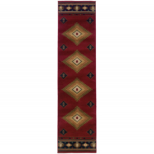 HomeRoots 2' x 8' Red and Beige Ikat Pattern Runner Rug
