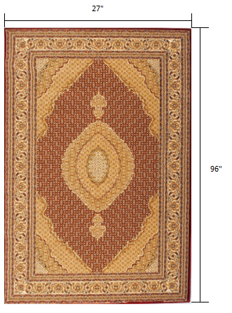 HomeRoots 2' x 8' Red and Beige Medallion Runner Rug