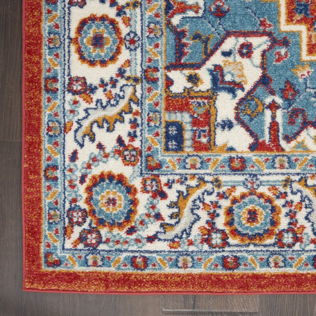 HomeRoots 2' x 8' Red and Ivory Medallion Runner Rug