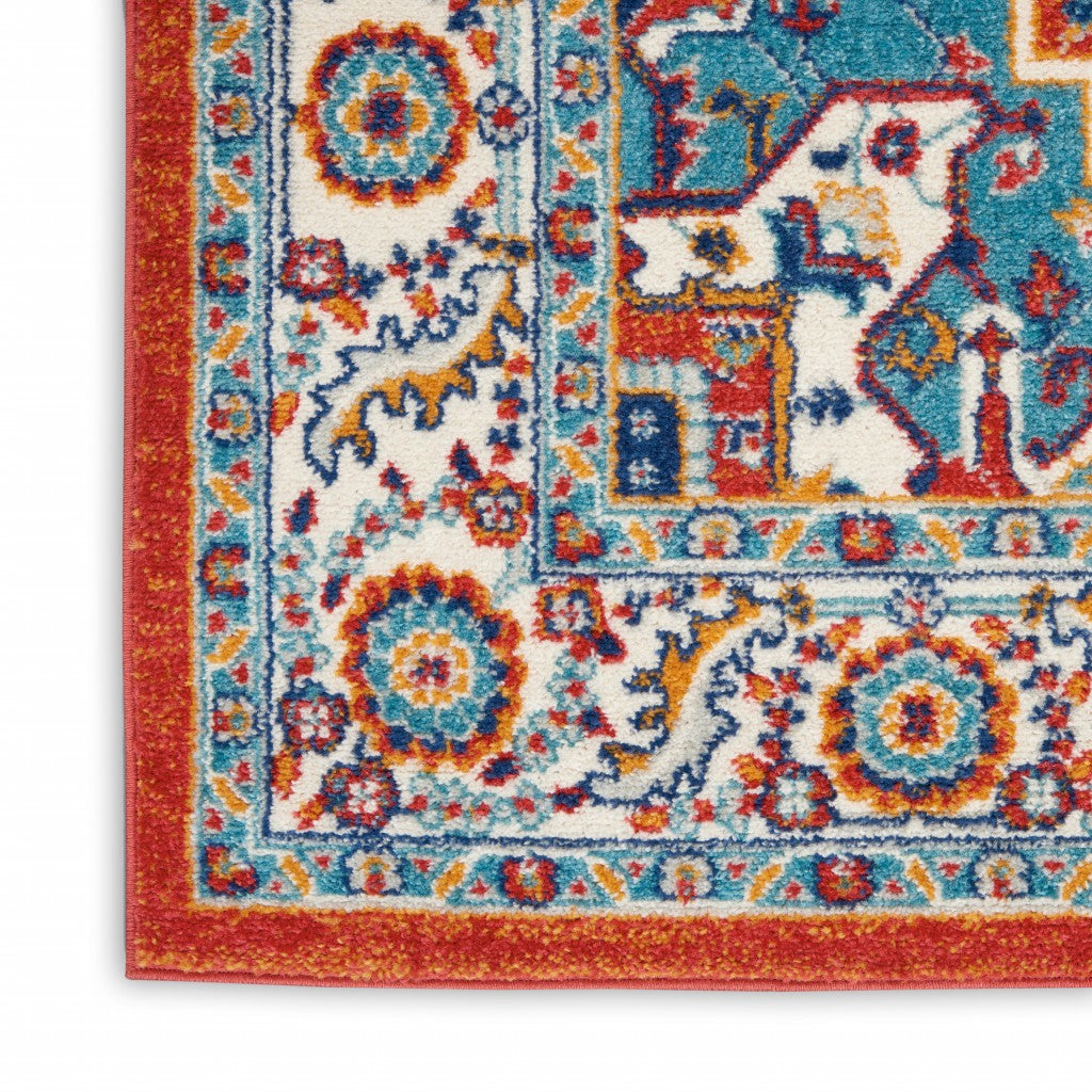 HomeRoots 2' x 8' Red and Ivory Medallion Runner Rug