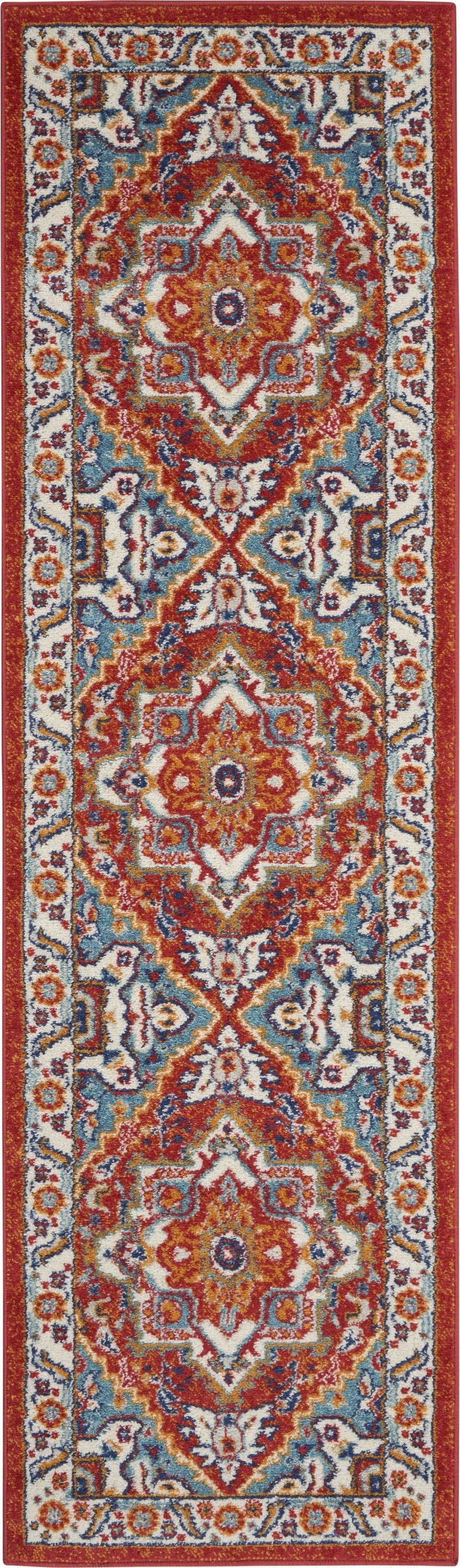 HomeRoots 2' x 8' Red and Ivory Medallion Runner Rug