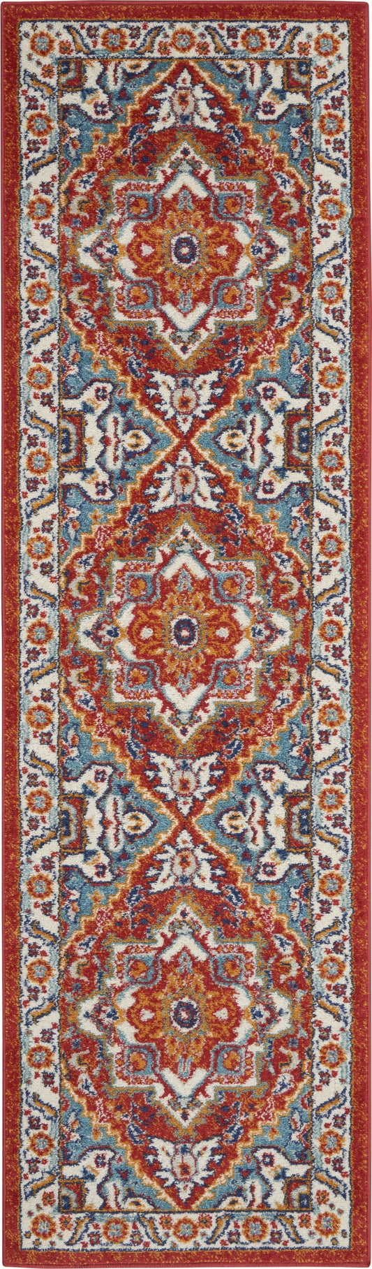 HomeRoots 2' x 8' Red and Ivory Medallion Runner Rug