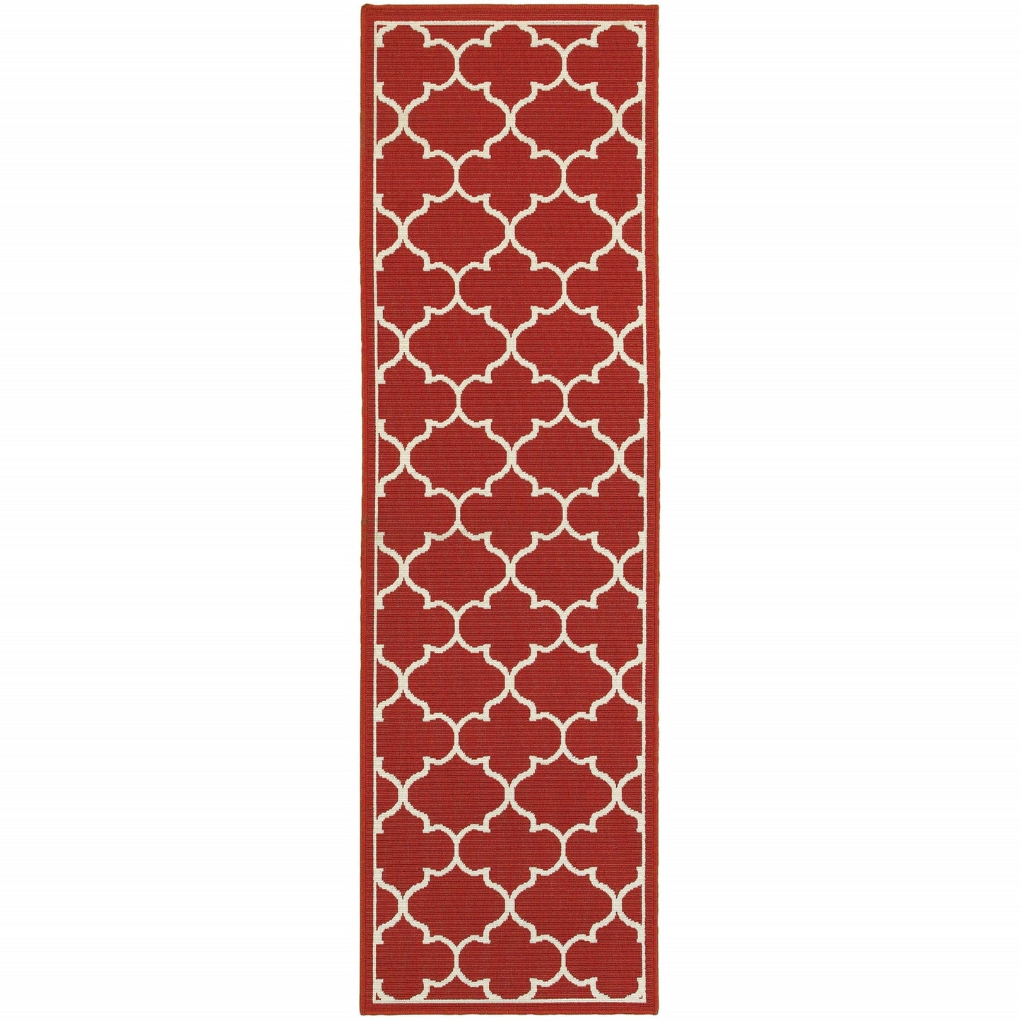 HomeRoots 2' x 8' Red and Ivory Trellis Indoor Outdoor Runner Rug