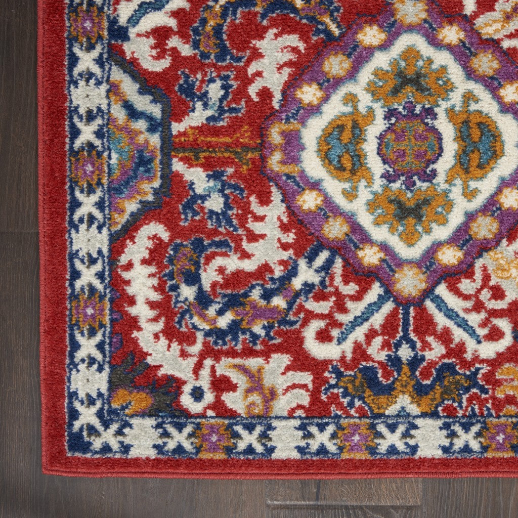 HomeRoots 2' x 8' Red and Multicolor Decorative Runner Rug