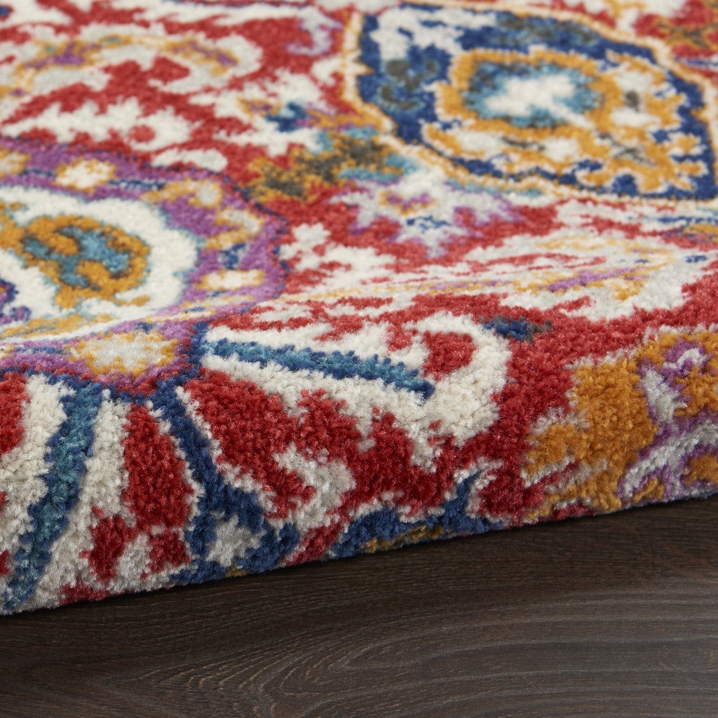 HomeRoots 2' x 8' Red and Multicolor Decorative Runner Rug