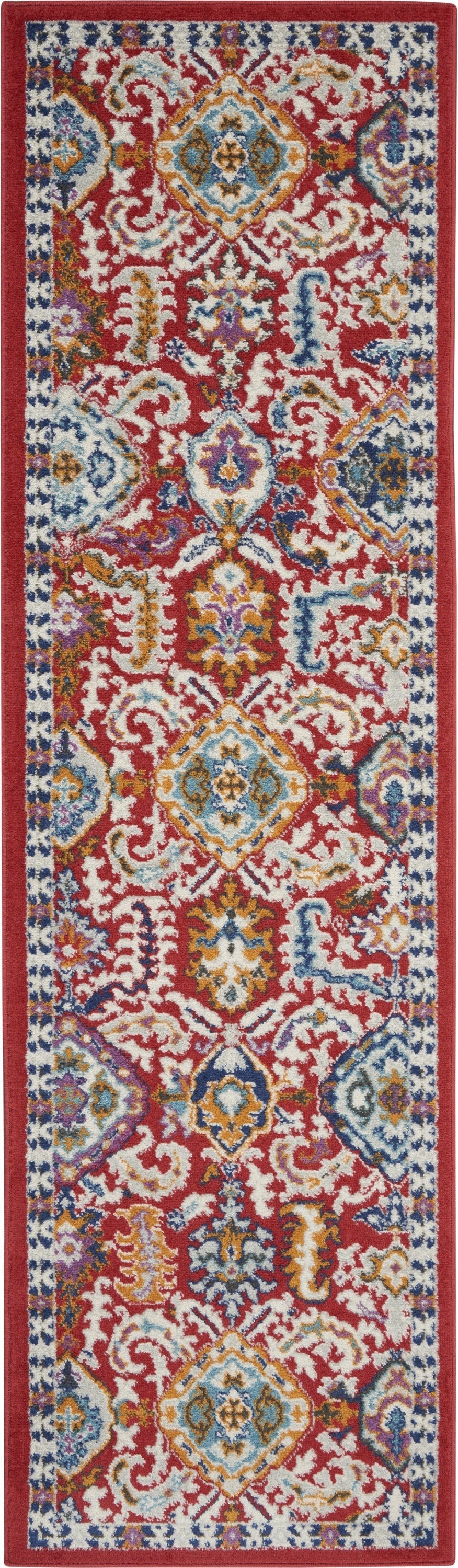 HomeRoots 2' x 8' Red and Multicolor Decorative Runner Rug